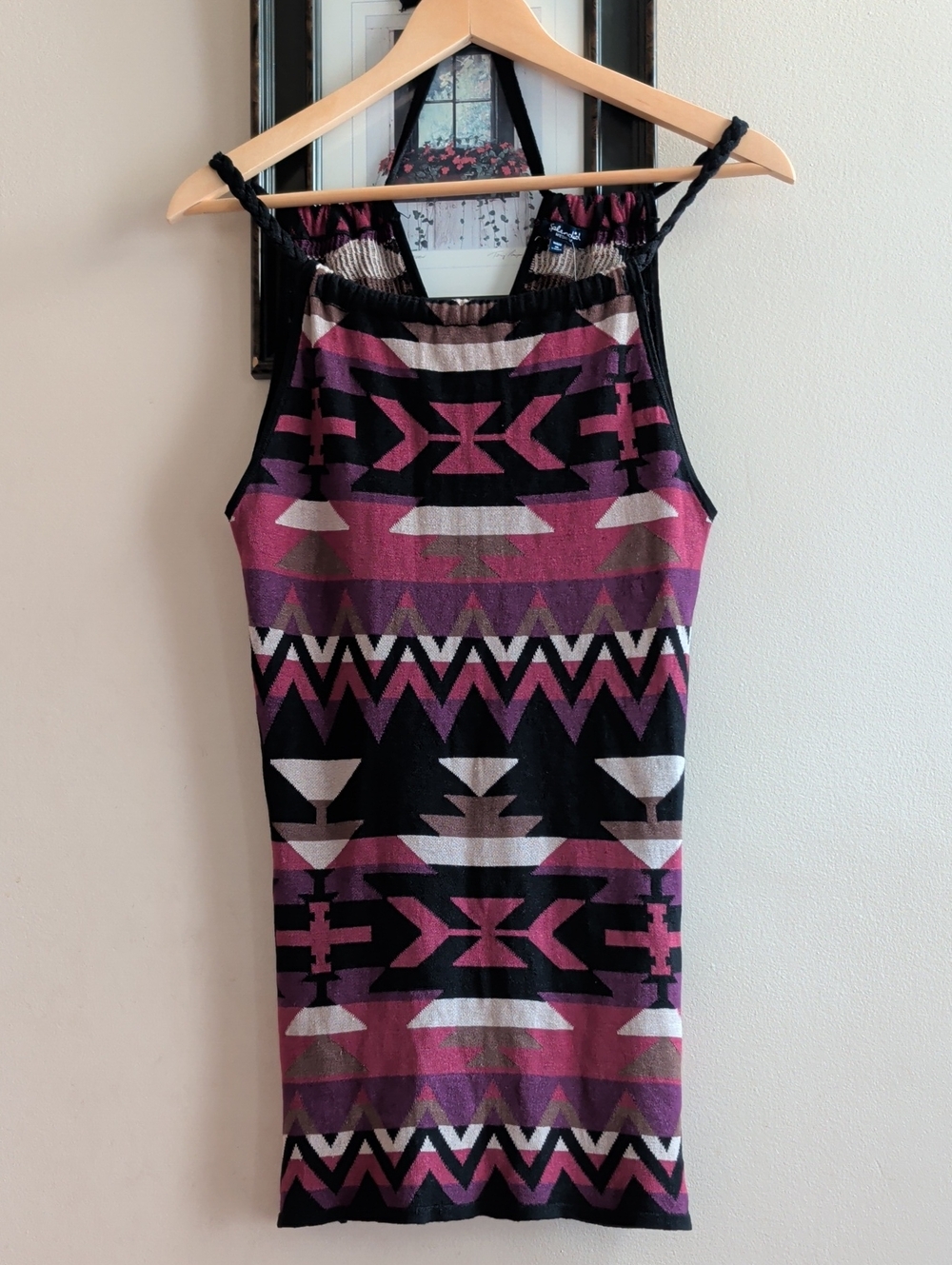 Splendid Bohemian Tribal Print Silk Blend Knit Sundress in Plum and Black